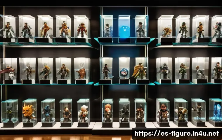 피규어 한정판 거래 시 주의사항 - A detailed scene of a collector's display shelf featuring limited edition anime figures from popular...