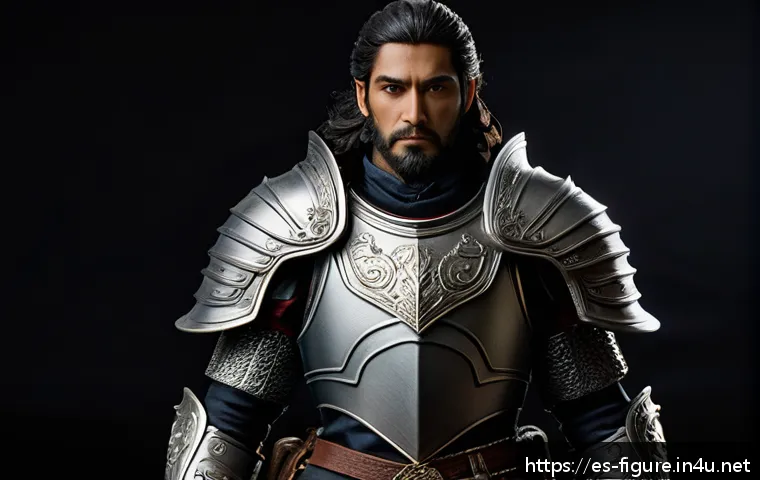 피규어 사진 촬영 팁 - A highly detailed collectible fantasy figure posed majestically on a neutral black background with s...