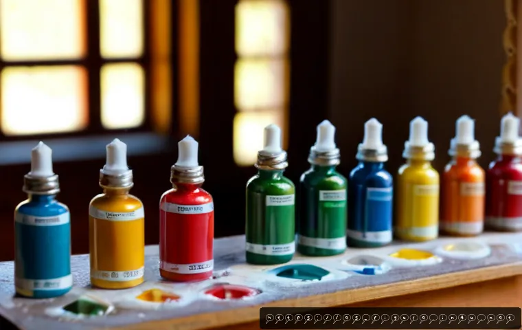 피규어에 사용되는 컬러 스펙트럼 - Photorealistic tabletop scene of unpainted collectible miniature figurines arranged beside neatly or...